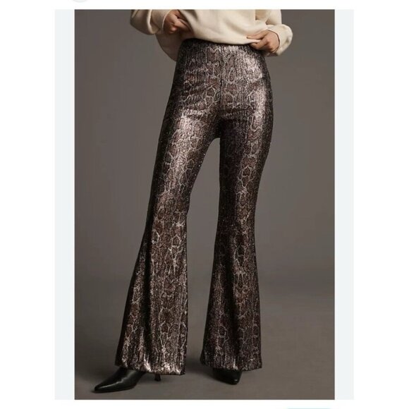 NEW ANTHROPOLOGIE joni pants sequin snake flare rock n roll retro reptile 00 - Picture 1 of 11